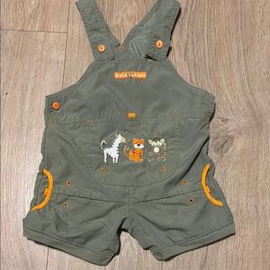 Vintage Kids Olive Green Overalls with Animal Embroidery Safari